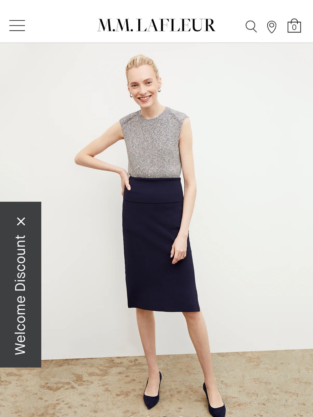 MM Lafleur Navy Pencil Skirt with High Waist